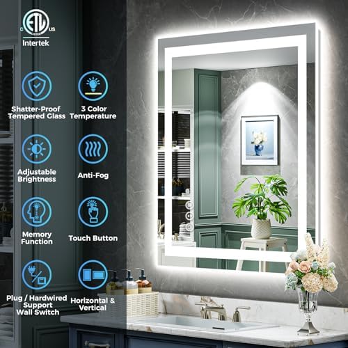 32x32 LED Bathroom Mirror with Lights, Lighted Vanity Mirror