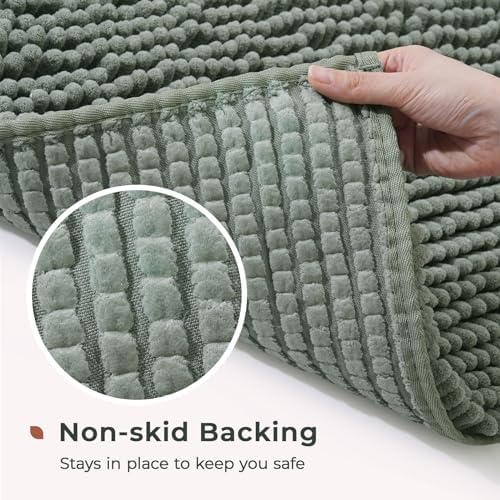 FRESHMINT Chenille Bathroom Rugs Mat 32"x20", Non-Slip Bath Mat for Bathroom Floor & Bathtub, Washable Soft Shower Shag Bath Rugs, Fluffy Thick Water Absorbent Microfiber Shower Mat, Sage Green