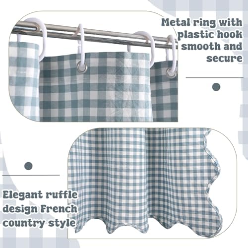 HunnmingRe Scalloped Gingham Shower Curtain Dust Blue