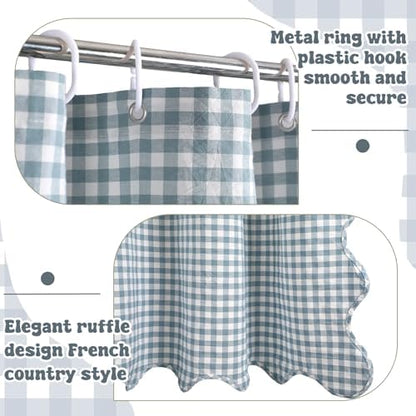 HunnmingRe Scalloped Gingham Shower Curtain Dust Blue