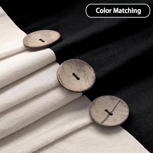 Farmhouse Shower Curtain Linen Button Black-Cream 72" W x 72" L