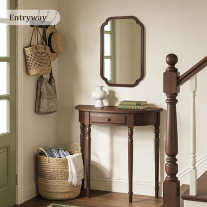 WallBeyond 22" x 30" Wood Mirror Rounded Corner Arch Wall Mirror with Wood Frame for Entryway, Living Room or Bedroom Home Decor [22" x 30" Walnut Color]