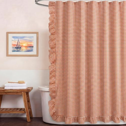 HunnmingRe Ruffled Gingham Shower Curtain Orange