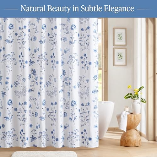 Martha Stewart Cotton Floral Extra Long Shower Curtain, 72 x 72, Blue