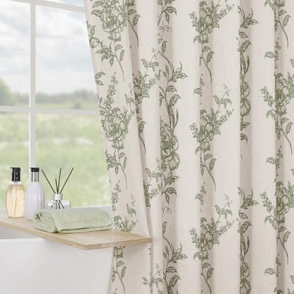 Sage Linen Farmhouse Shower Curtain, Boho Floral Bathroom 72x84