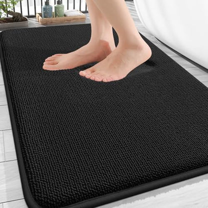 OLANLY Thick Memory Foam Bathroom Rugs 32x20, Absorbent Bath Mat, Black
