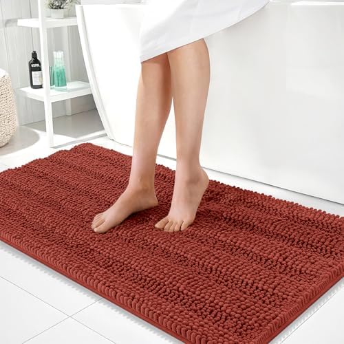 OLANLY Bathroom Runner Rugs 44x24, Chenille Bath Rugs, Rustic Terracotta