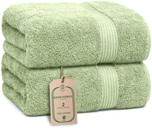 Luxe 2-Piece Bath Towel Set – Large Soft Cotton Towels, Absorbent, Durable & Skin-Friendly, Machine Washable, 27 x 54 in (Sage Green)