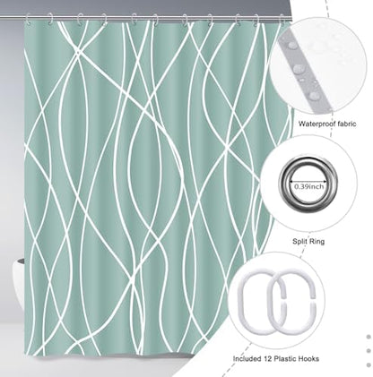Striped Shower Curtain for Bathroom, Light Green, 72" W x 72" L