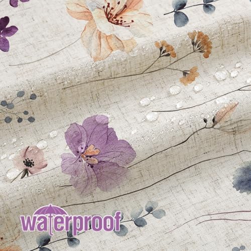 Gibelle Purple Linen Watercolor Floral Fabric Shower Curtain, 72x72