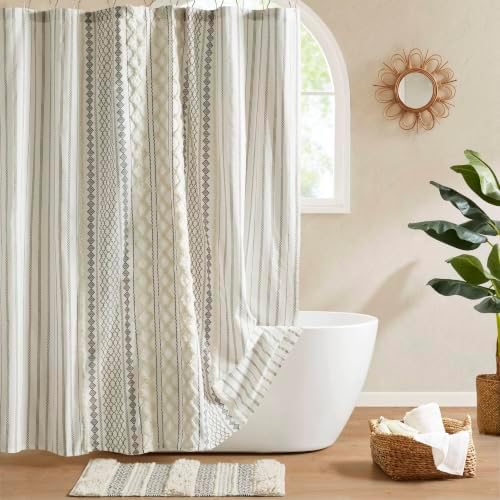 INK+IVY Extra Long Cotton Shower Curtain for Bathroom, Ivory, 72 x 84