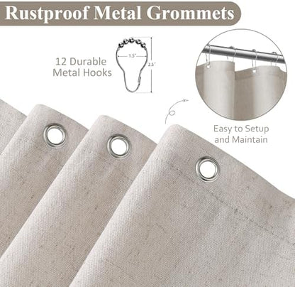 Naturoom Linen Shower Curtain 96 Inch Long for Bathroom Oatmeal 1 Panel