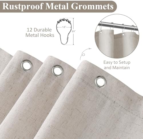 Naturoom Linen Shower Curtain 90 Inch Long for Bathroom Oatmeal 1 Panel