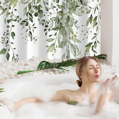 Gibelle Olive Green Eucalyptus Shower Curtain, Floral Print, 36x72