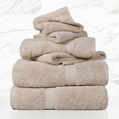 SUPERIOR Egyptian Cotton Ultra Plush & Absorbent, 6 Piece Set, Stone