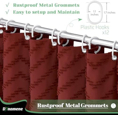 Dynamene Extra Long Boho Shower Curtain Tufted Chevron 72"x84" Burgundy