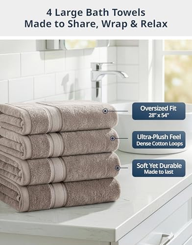LANE LINEN Towel Set 4 Piece Soft Absorbent Quick Dry - Platinum