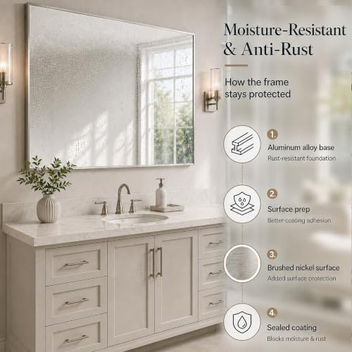 40"x30" Brushed Nickel Framed Rectangle Bathroom Vanity Wall Mirror