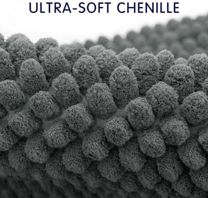 SUBRTEX Bathroom Rugs, 20" x 32" Chenille Bath Rug Soft Short Plush Bath Mat Soft Shower Mat Water Absorbent Shower Mat Quick Dry Machine Washable, Gray