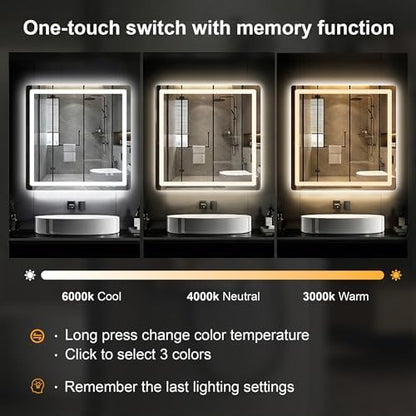 LED Bathroom Mirror with Lights, 30 x 30 Lighted Vanity Wall Mirror