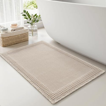 RESARE Waffle Bath Mat for Bathroom Non Slip Bathroom Rugs 17x24 Pale Beige