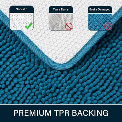 LOCHAS Luxury Bathroom Rug Shaggy Bath Mat 24 x 60 Inch, Peacock Blue