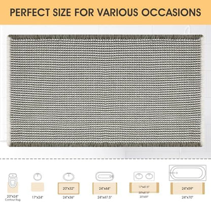 IM HOME Waffle Bath Mat Green & Cream 32"x20", Boho Woven Modern Bath Mat Rugs, Absorbent Non Slip Bathroom Rugs, Soft Washable Bath Rugs with Tassels for Bedroom, Kitchen, Shower, Tub