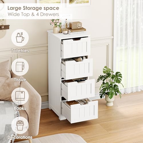 FOTOSOK Bathroom Storage Cabinet Set of 2, Bathroom Cabinet with 4 Drawers