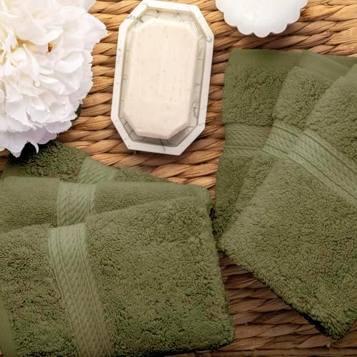 Superior Egyptian Cotton Plush Absorbent, Face Towel Set of 6, Forest Green