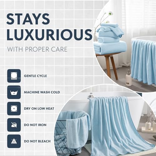 4 Piece Bath Towel Set 35"x70"Oversized Bath Towel for Bathroom Ultra Soft Fluffy Extra Large Bath Sheet Luxury Premium Bathroom Towel Highly Absorbent Quick Dry Shower Towel for Hotel Spa,Blue White