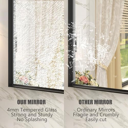 48x30 Inch Black Metal Framed Bathroom Mirror for Wall