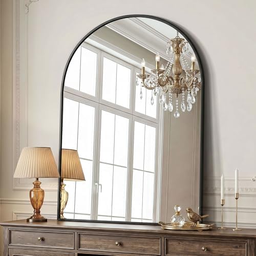 AMOISE Arched Bathroom Mirror for wall, 40"x30" Vanity Mirror, Black