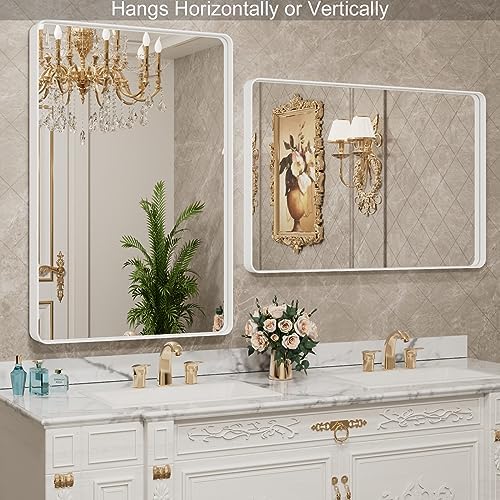 LOAAO White Metal Framed Bathroom Mirror, 40x30 Inch