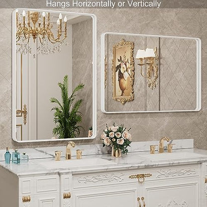 LOAAO White Metal Framed Bathroom Mirror, 40x30 Inch