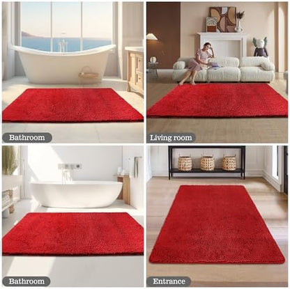 Yeaban Chenille Red Bathroom Rug 40"x60",Non-Slip Rubber Backing