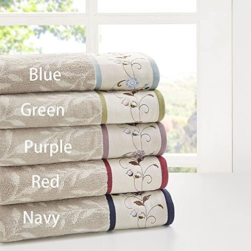 Madison Park Serene 100% Cotton Bath Towel Set Luxurious Floral Decorative Towels for Bathroom Embroidered Cotton Jacquard Design Soft Highly Absorbent for Shower 600 GSM, Multi-Sizes, Purple 6 Piece