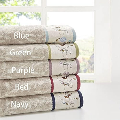 Madison Park Serene 100% Cotton Bath Towel Set Luxurious Floral Decorative Towels for Bathroom Embroidered Cotton Jacquard Design Soft Highly Absorbent for Shower 600 GSM, Multi-Sizes, Purple 6 Piece