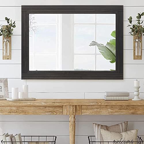 YOSHOOT Hand-Made Wooden Spliced Wall Mirror for Bathroom, Rustic Farmhouse Vanity Mirror, Décor Wall Art, Solid Wood Frame, Vertical or Horizontal Hanging, 60" x 30", Black