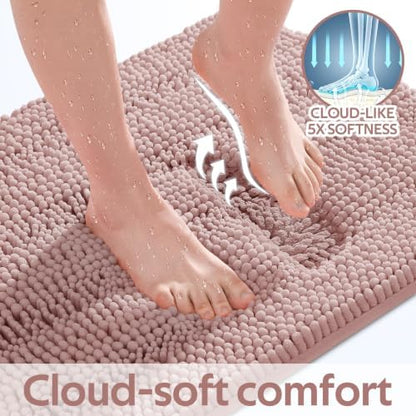 ACCUMTEK Striped Dusty Pink Toilet Bathroom Rug Mat Set 2 piece Rug Ultra Soft, Non Slip Chenille Bath Rugs, Absorbent Plush Shaggy Bath Mats for Bathroom, Bedroom, Kitchen, Shower, Tub