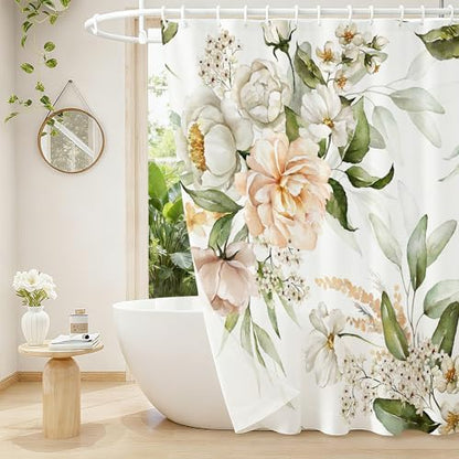 Floral Flower Shower Curtain Set with 12 Hooks,Thick 120GSM 72x72