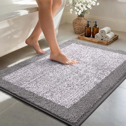 48x32 Bathroom Rugs Non Slip Washable, Soft Absorbent Bath Mat Light Grey