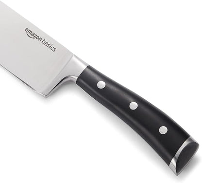 Amazon Basics Classic 8-inch Full Tang High Carbon Stainless Steel Chef's Knife, Multipurpose Kitchen Knife with Three Rivets, Silver