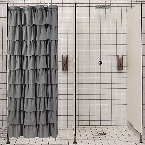 Gray Ruffle Shower Curtains For Bathroom, 36x72 Inch, Farmhouse Chic Look