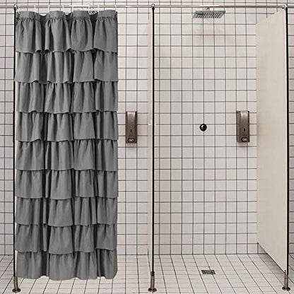Gray Ruffle Shower Curtains For Bathroom, 36x72 Inch, Farmhouse Chic Look