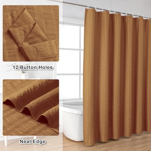 Aiyufeng Gold Shower Curtain for Bathroom, Embossed Textured Fabric Shower Curtain for Bathroom - Soft Cloth & Hotel Spa, Machine Washable, 72X72, Gold
