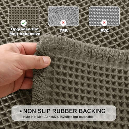 JIUZHEN Set of 2 Waffle Bath Mats Boho Bath Rugs 16x24&18x30, Olive Green