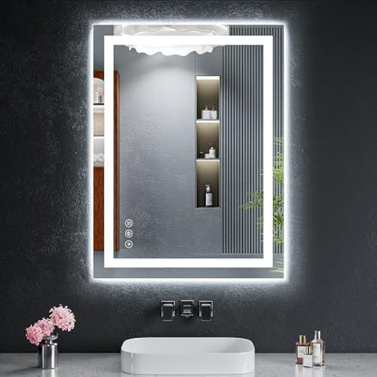 24"x32" LED Bathroom Mirror with Lights, Backlit+Frontlit, Anti-Fog