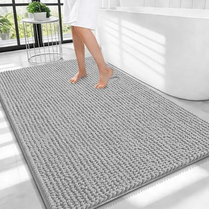 OLANLY Thick Chenille Large Bathroom Rugs Mats 40x32, Light Grey