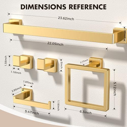 5-Pieces Gold Bathroom Accessories Set, 24 Inch Towel Bar Set