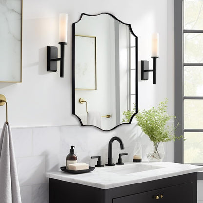 ANDY STAR 22x30 Inch Matte Black Bathroom Mirror, Scalloped Wall Mirror